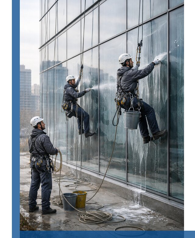 Промышленная мойка панорамных окон на высоте в Сегеже