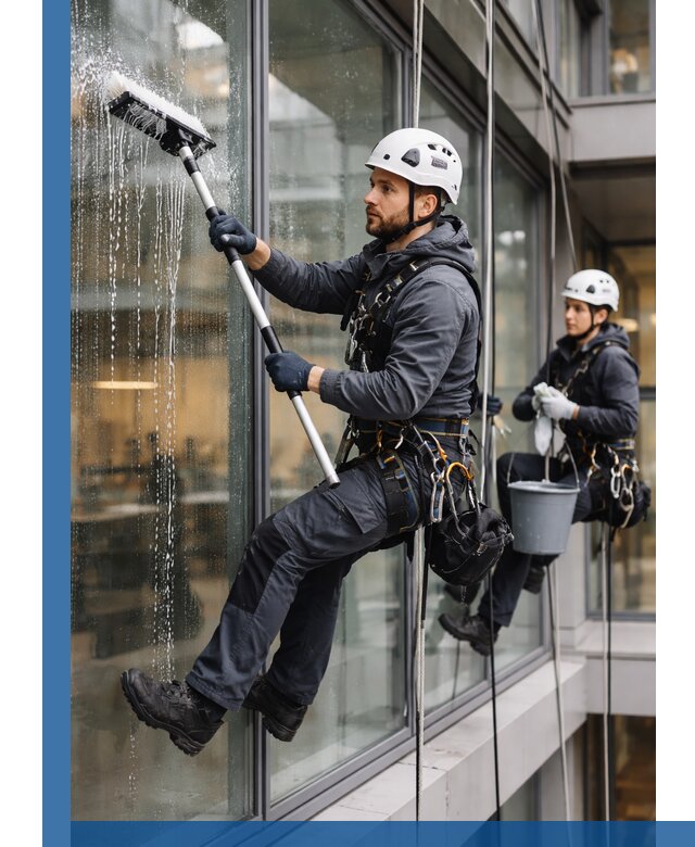 Профессиональная мойка витражей промышленными альпинистами в Сегеже