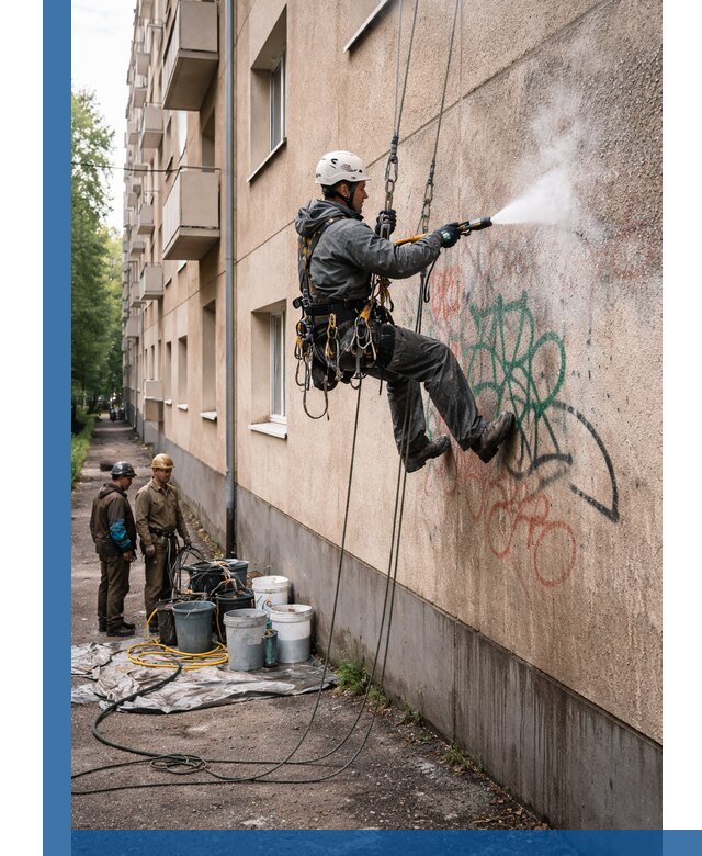 Удаление граффити с фасада в Сегеже без следов и повреждений