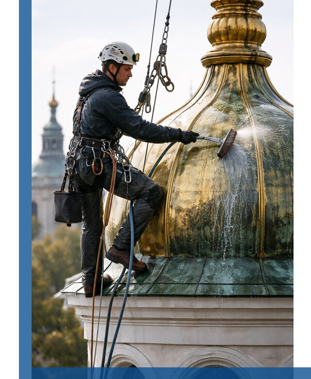 Профессиональная мойка куполов и шпилей высотными альпинистами в Сегеже