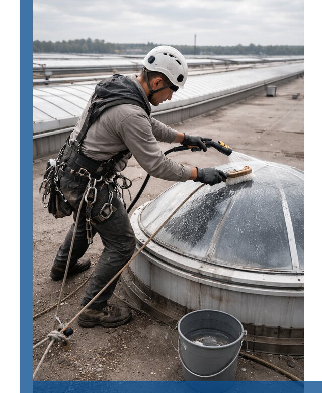 Мойка зенитных фонарей на кровле для промышленных объектов в Сегеже