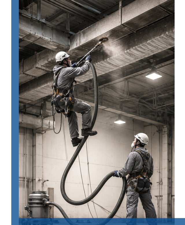 Обеспыливание потолочных конструкций в Сегеже промышленным альпинизмом