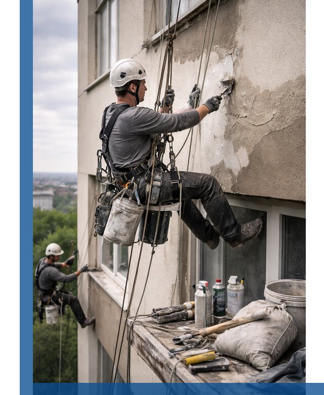 Косметический ремонт фасада зданий в Сегеже промышленными альпинистами