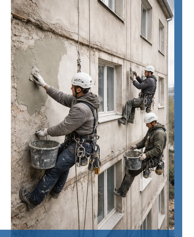 Ремонт штукатурного фасада в Сегеже от 780 р. под ключ | ВЫСОТНИК-Сгж