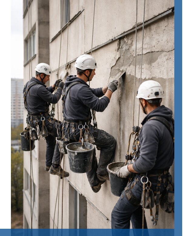 Ремонт бетонных элементов фасада в Сегеже от 2601 р. | ВЫСОТНИК-Сгж