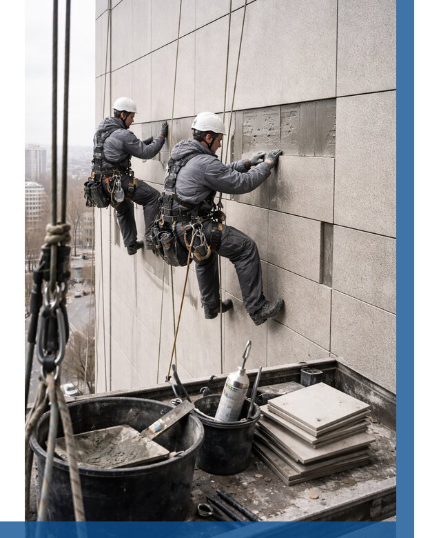 Ремонт фасада из керамогранита в Сегеже от 2601 р. | ВЫСОТНИК-Сгж