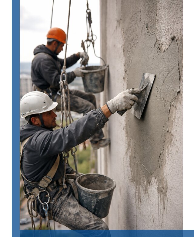 Штукатурка фасада на высоте в Сегеже профессиональные работы