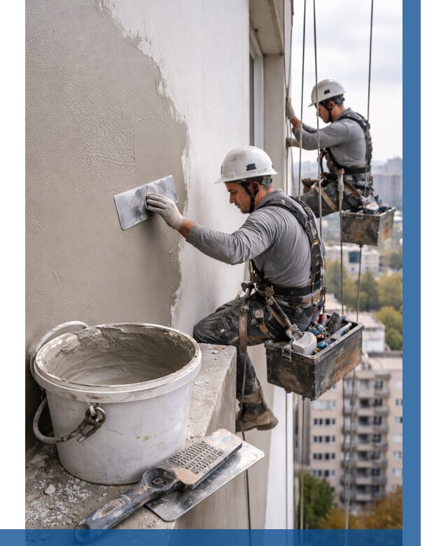 Шпаклевка фасада на высоте в Сегеже от 728 р. | ВЫСОТНИК-Сгж