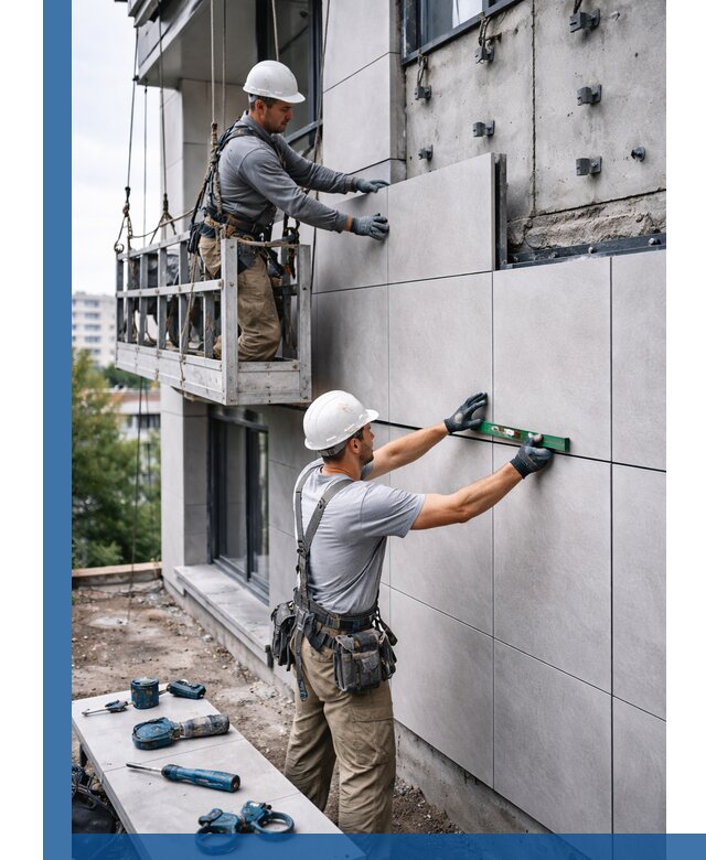 Монтаж керамогранита на фасад в Сегеже под ключ с гарантией качества