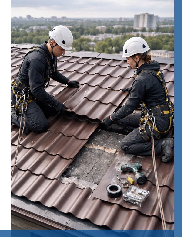 Ремонт металлочерепицы на крыше в Сегеже от 936 р. | ВЫСОТНИК-Сгж