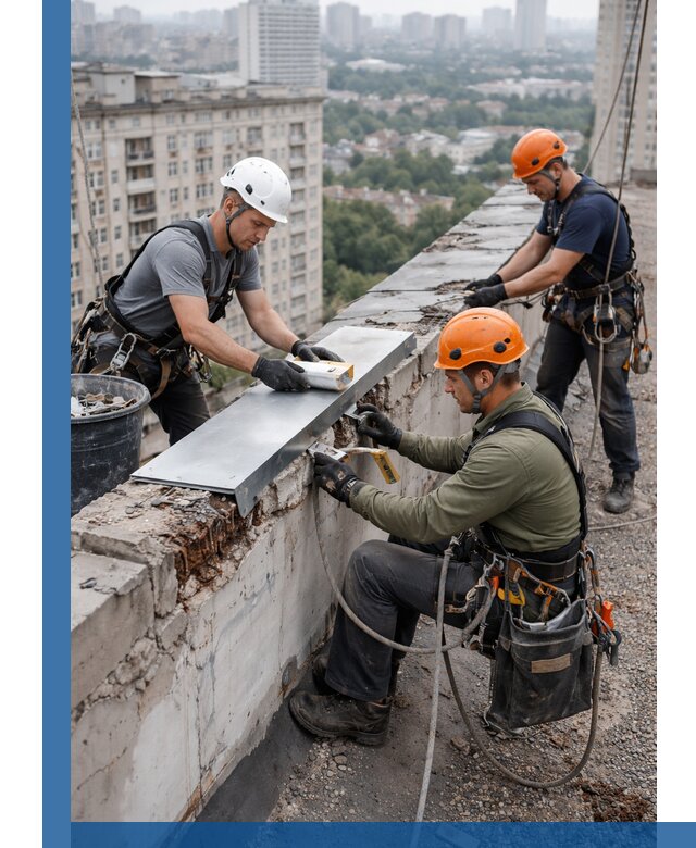 Ремонт парапета на кровле в Сегеже, высотные работы с гарантией