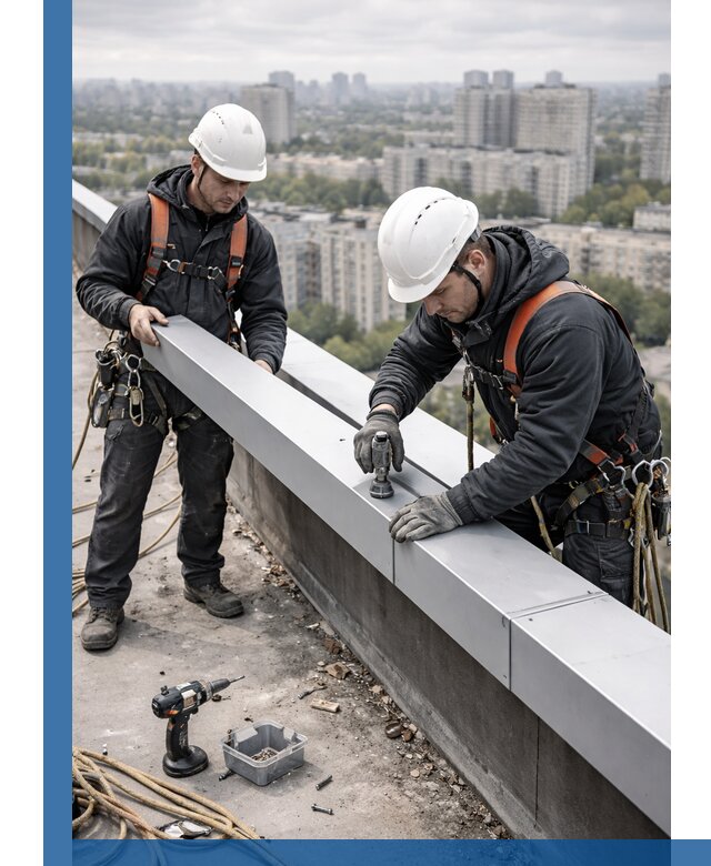 Монтаж парапетных крышек и ограждений кровли в Сегеже