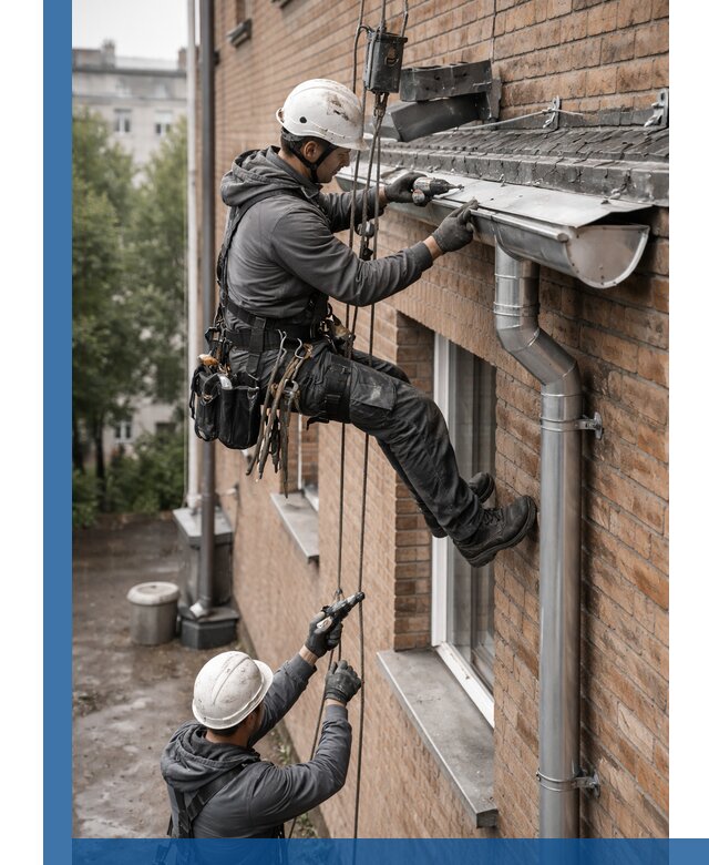 Монтаж водосточной системы на здании в Сегеже под ключ