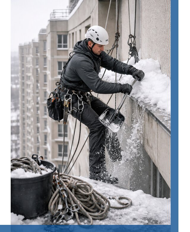 Очистка карнизов от снега в Сегеже от 312 р. | ВЫСОТНИК-Сгж