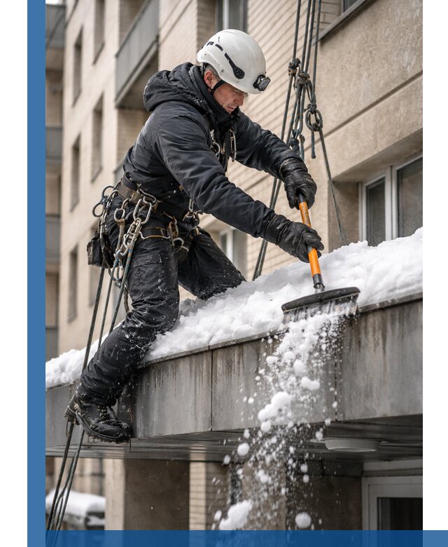 Очистка козырьков от снега в Сегеже круглогодично безопасно