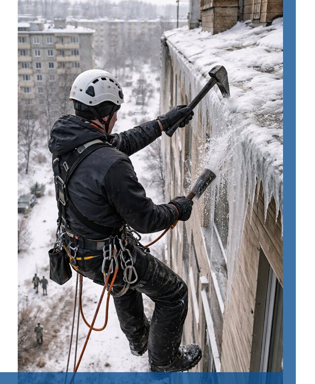 Сбивание сосулек с крыши в Сегеже по цене от 4682 р. | ВЫСОТНИК-Сгж