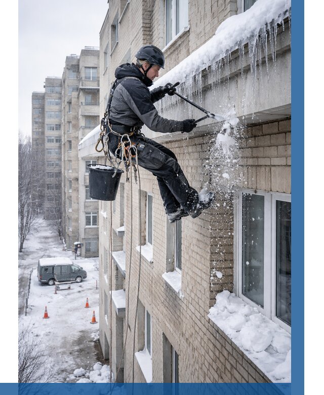Удаление наледи с карнизов в Сегеже от 364 р. | ВЫСОТНИК-Сгж
