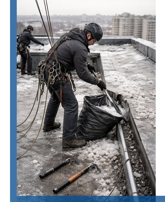Аварийная очистка кровли в Сегеже от промальпинистов