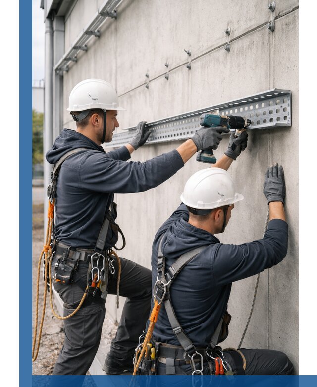 Монтаж кабельных лотков на фасаде зданий в Сегеже с гарантией