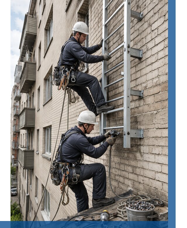 Монтаж пожарной лестницы в Сегеже от 26013 р заказать у ВЫСОТНИК-Сгж