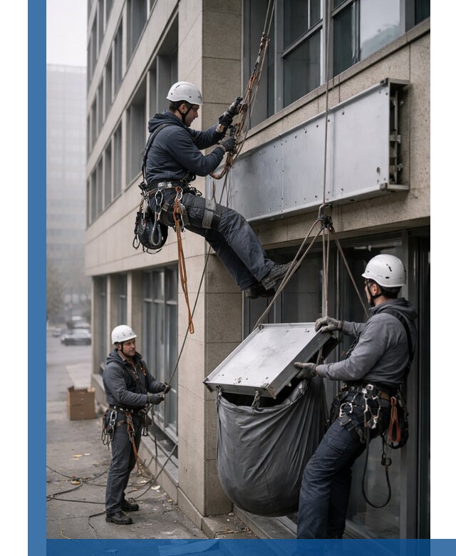 Демонтаж рекламной вывески с высотными работами в Сегеже