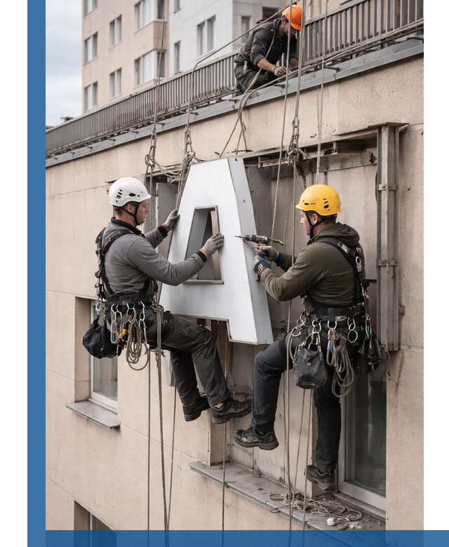 Ремонт и восстановление наружных вывесок на высоте в Сегеже
