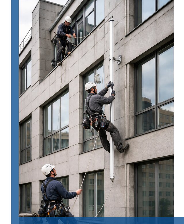 Монтаж флагштока на фасаде здания с креплением и герметикой в Сегеже