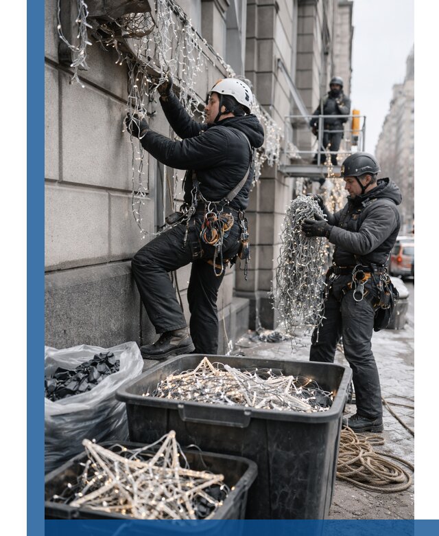 Демонтаж новогоднего оформления и гирлянд в Сегеже