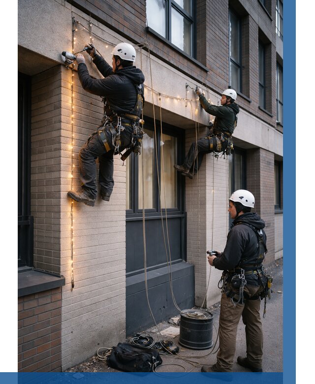 Монтаж гирлянд на фасаде в Сегеже от 3642 р. | ВЫСОТНИК-Сгж