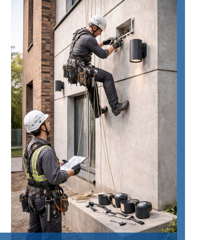 Монтаж фасадного освещения в Сегеже от 2601 р. | ВЫСОТНИК-Сгж