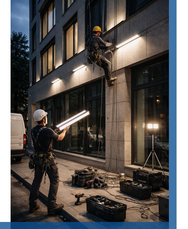 Монтаж архитектурной подсветки здания в Сегеже от 2601 р.|ВЫСОТНИК-Сгж