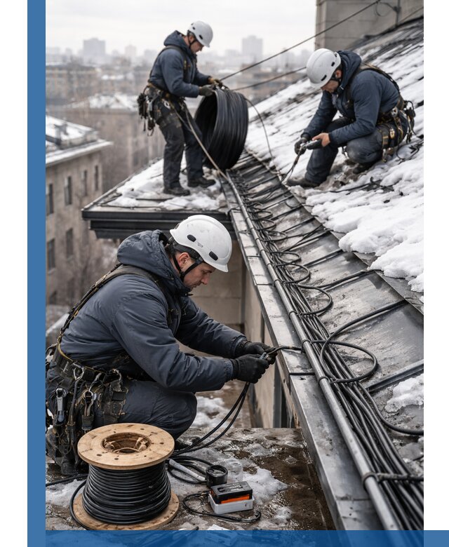 Монтаж греющего кабеля на кровле в Сегеже под ключ