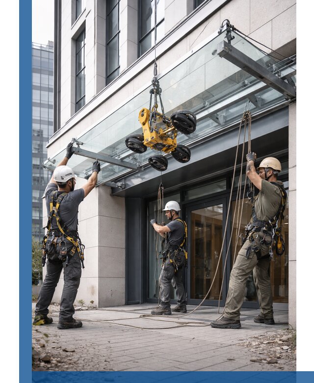 Монтаж стеклянных козырьков под ключ в Сегеже для зданий