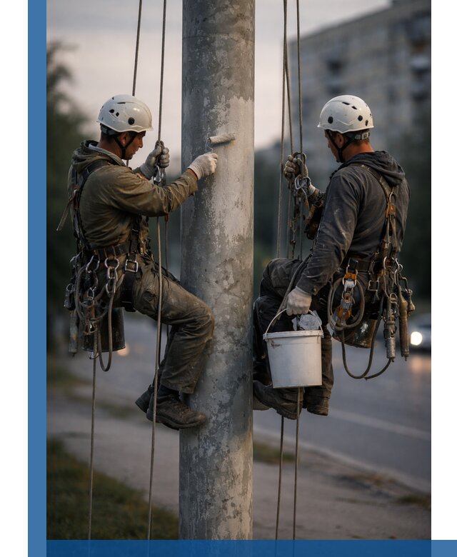 Покраска опор освещения и антикоррозийная защита в Сегеже