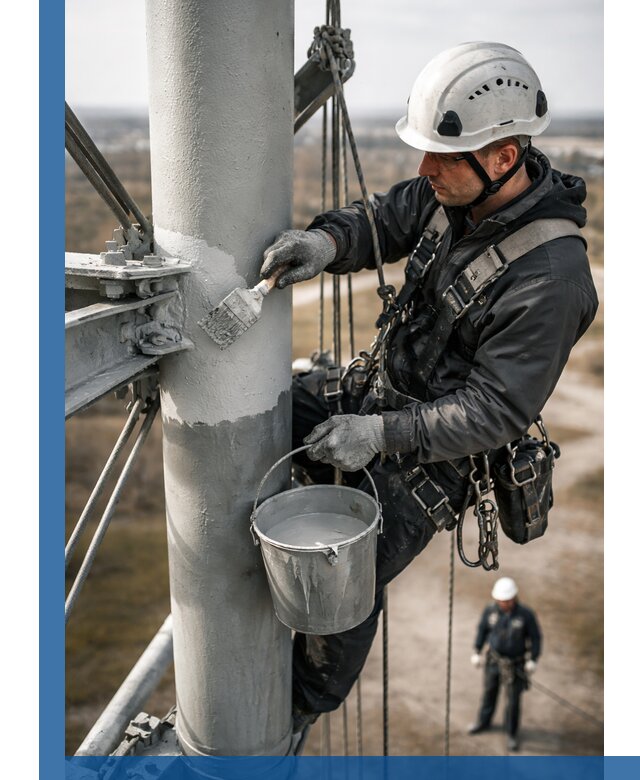 Покраска мачт связи в Сегеже промышленными альпинистами