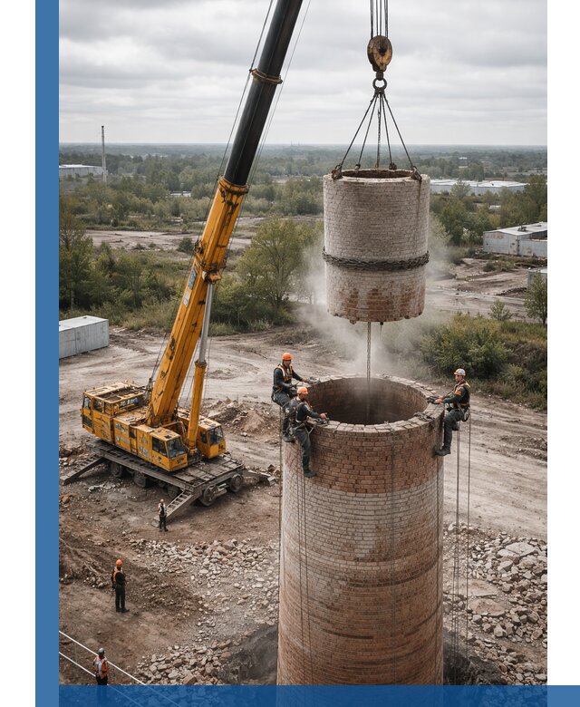 Демонтаж дымовой трубы в Сегеже с гарантиями безопасности