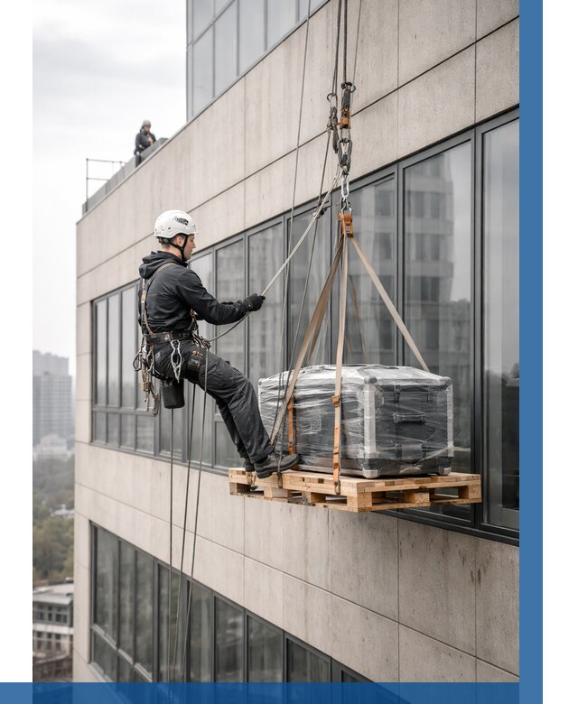 Спуск груза по фасаду в Сегеже от 3642 р. | ВЫСОТНИК-Сгж