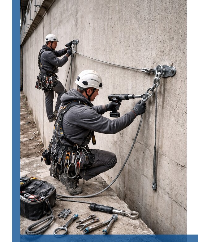 Монтаж анкерных линий высотной безопасности в Сегеже