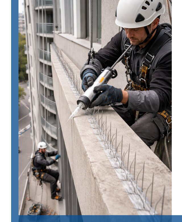 Установка шипов от птиц на фасадах и кровлях в Сегеже